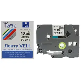 Картридж Vell VL-241 для принтера этикеток Brother (18 мм x 8 м, цвет ленты белый, шрифт черный)