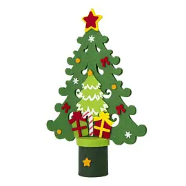 Новогоднее украшение Елка с подарками полиэстер зеленая (высота 34 см)