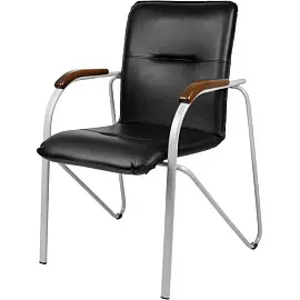 Конференц-кресло Easy Chair Samba V-4 1.031 черный/орех (искусственная кожа, металл серебрянный)