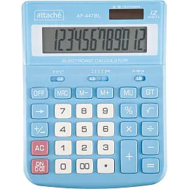 Калькулятор настольный ПОЛНОРАЗМЕРНЫЙ Attache AF-447BL,12р,дв.пит,голуб