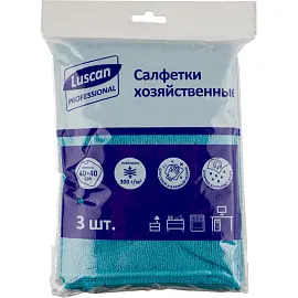 Салфетки хозяйственные Luscan Professional микрофибра 40х40 300 г/кв.м синие 3 штуки в упаковке