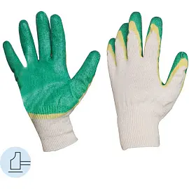 Перчатки рабочие защитные трикотажные с двойным латексным покрытием белые/зеленые (13 класс, универсальный размер, 200 пар в упаковке)