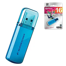 Память SiliconPower "Helios 101"  16GB, USB2.0 Flash Drive, голубой (металл. корпус)