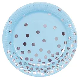 Тарелка одноразовая Веселая Затея Горошек бумажная голубая с рисунком 170 мм 6 штук в упаковке