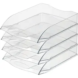 Лоток горизонтальный для бумаг Attache пластиковый прозрачный (4 штуки в упаковке)