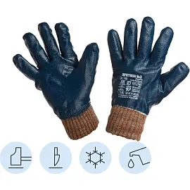 Перчатки рабочие утепленные от порезов и проколов Ампаро Арктика №3 с вкладышем с нитрильным покрытием синие (размер 10, XL)