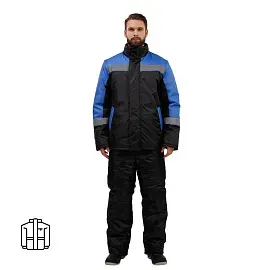 Куртка рабочая зимняя мужская з38-КУ с СОП черная/голубая (размер 44-46, рост 182-188)