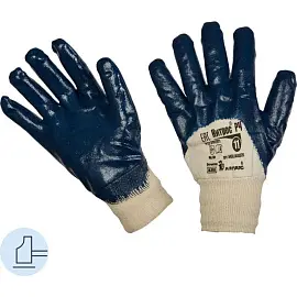 Перчатки рабочие защитные Ампаро Нитрос хлопковые с нитрильным покрытием белые/синие (размер 11, XXL)