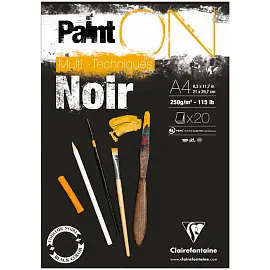 Скетчбук - альбом для смешанных техник 20л., А4 Clairefontaine "Paint ON Noir", на склейке, черный, 250г/м2