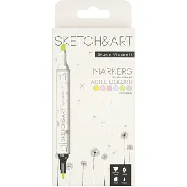 Набор маркеров Sketch&Art двухсторонних 6 цветов пастельные (толщина линии 3 мм)