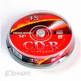 Диск CD-R VS 0.7 ГБ 52x cake box VSCDRCB1001 (10 штук в упаковке)