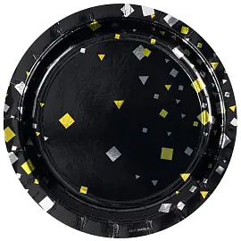 Тарелка одноразовая Веселая Затея Конфетти Party бумажная черная с рисунком 170 мм 6 штук в упаковке