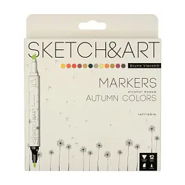 Набор маркеров Sketch&Art Осенний пейзаж двусторонних 12 цветов (толщина линии 1-5 мм)