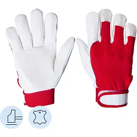 Перчатки рабочие JetaSafety JLE301 кожаные красные/белые (размер 7, S)