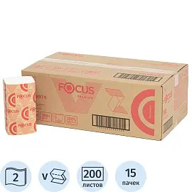 Полотенца бумажные листовые Focus Premium V-сложения 2-слойные 15 пачек по 200 листов (артикул производителя 5049977)