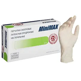Перчатки медицинские смотровые латексные MiniMax нестерильные опудренные размер M (7-8) белые (100 штук в упаковке)