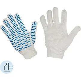 Перчатки рабочие защитные трикотажные с ПВХ покрытием белые (волна, 4 нити, 10 класс, универсальный размер, 10 пар в упаковке)