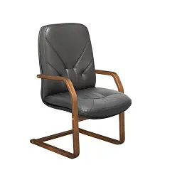 Конференц-кресло Комо черный/темный орех (натуральная кожа, дерево темный орех)