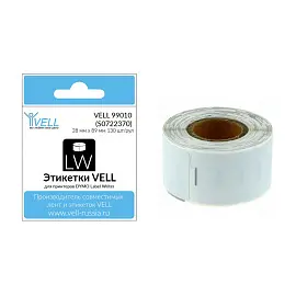 Картридж для принтера этикеток Vell VL-D-99010/S0722370 (28 мм x 89 мм, цвет ленты белый, шрифт черный)