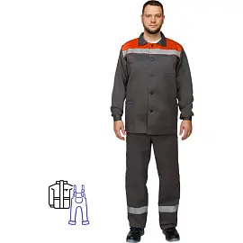 Костюм рабочий летний мужской л16-КПК с СОП серый/оранжевый (размер 52-54, рост 182-188)