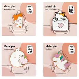 Набор металлических значков MESHU "Cute animals", эмаль, 4шт