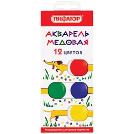 Краски акварельные медовые 12 цветов ПИФАГОР "ВЕСЕЛАЯ ТАКСА", картонная коробка, 192007