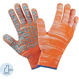 Перчатки рабочие защитные Елочка трикотажные с ПВХ покрытием оранжевые (6 нитей, 10 класс, универсальный размер)