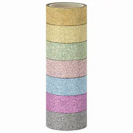 Клейкие ленты полимерные для декора с блестками "ПАСТЕЛЬ", 15 мм х 3 м, 7 цветов, ОСТРОВ СОКРОВИЩ, 661716