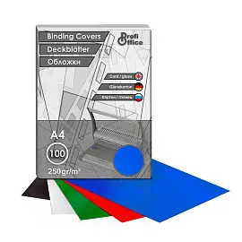 Обложки для переплета картонные ProfiOffice A4 250 г/кв.м голубые глянцевые (100 штук в упаковке)