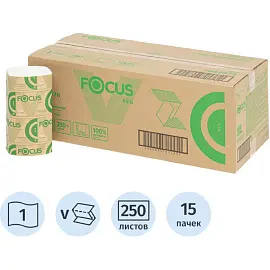 Полотенца бумажные листовые Focus Eco V-сложения 1-слойные 15 пачек по 250 листов (артикул производителя 5049978)