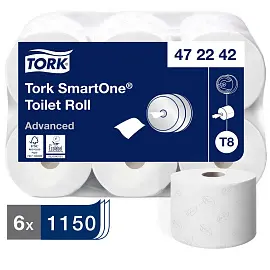 Бумага туалетная в рулонах Tork 472242 SmartOne T8 2-слойная 6 рулонов по 207 метров