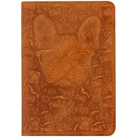 Обложка для паспорта Кожевенная мануфактура, нат. кожа, "Пес Мудрый", коричневый