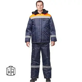 Куртка рабочая зимняя мужская з32-КУ с СОП синяя/оранжевая из ткани оксфорд (размер 40-42, рост 158-164)