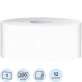Бумага туалетная в рулонах Protissue 1-слойная 12 рулонов по 200 метров (артикул производителя С190)