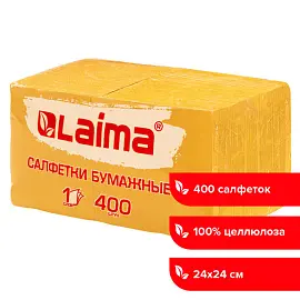 Салфетки бумажные 400 шт., 24х24 см, "Big Pack", жёлтые, 100% целлюлоза, LAIMA, 114726
