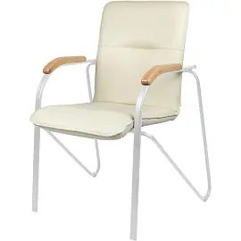 Конференц-кресло Easy Chair Samba V-18 1.007 бежевый/бук (искусственная кожа, металл серебрянный)
