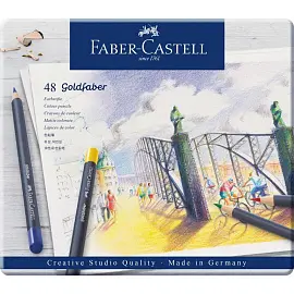 Карандаши цветные Faber-Castell "Goldfaber", 48цв., круглые, заточен., метал. коробка