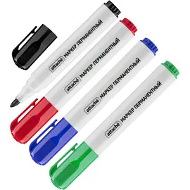 Набор маркеров перманентных Attache 4 цвета (толщина линии 1,5-3 мм) скошенный наконечник
