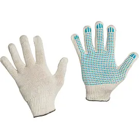 Перчатки защитные эконом хлопковые с ПВХ покрытием белые (точка, 4 нити, 10 класс, универсальный размер, 300 пар в упаковке)