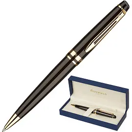 Ручка шариковая Waterman Expert цвет чернил синий цвет корпуса черный с позолотой (артикул производителя S0951700)