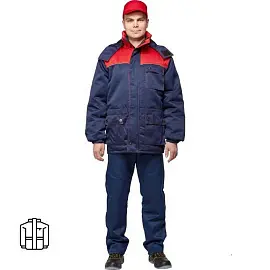 Куртка рабочая зимняя мужская з08-КУ со светоотражающим кантом синяя/красная (размер 48-50, рост 170-176)