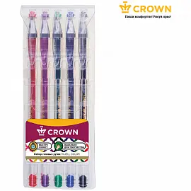 Набор гелевых ручек Crown "Hi-Jell Color" 5шт., 5цв., ПВХ уп., европодвес