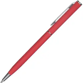 Ручка шариковая автоматическая синяя корпус soft touch (красный/серебристый корпус, толщина линии 0.7 мм)