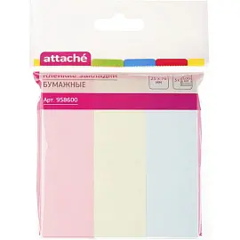 Клейкие закладки Attache бумажные 3 цвета по 100 листов 25x76 мм