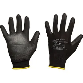 Перчатки защитные трикотажные нейлоновые с полиуретановым покрытием черные (размер 7,S)