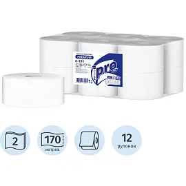 Бумага туалетная в рулонах Protissue 2-слойная 12 рулонов по 170 метров (артикул производителя С191)