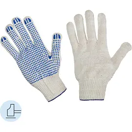Перчатки рабочие защитные трикотажные с ПВХ покрытием белые (5 нитей, 10 класс, универсальный размер, 300 пар в упаковке)