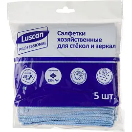 Салфетки хозяйственные Luscan Professional микрофибра 30х30 см 230 г/кв.м синие 5 штук в упаковке