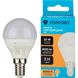 Лампа светодиодная Topfort E14 10W 3000K шар