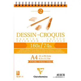 Скетчбук 35л., А4 Clairefontaine "Dessin croquis", на гребне, 160г/м2